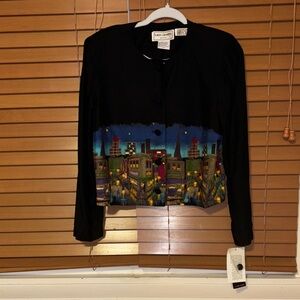 NEW TAGS Karin Stevens Sz  8 Midnight NYC Jazz Rayon Funky Art 2 Wear Hip Jacket